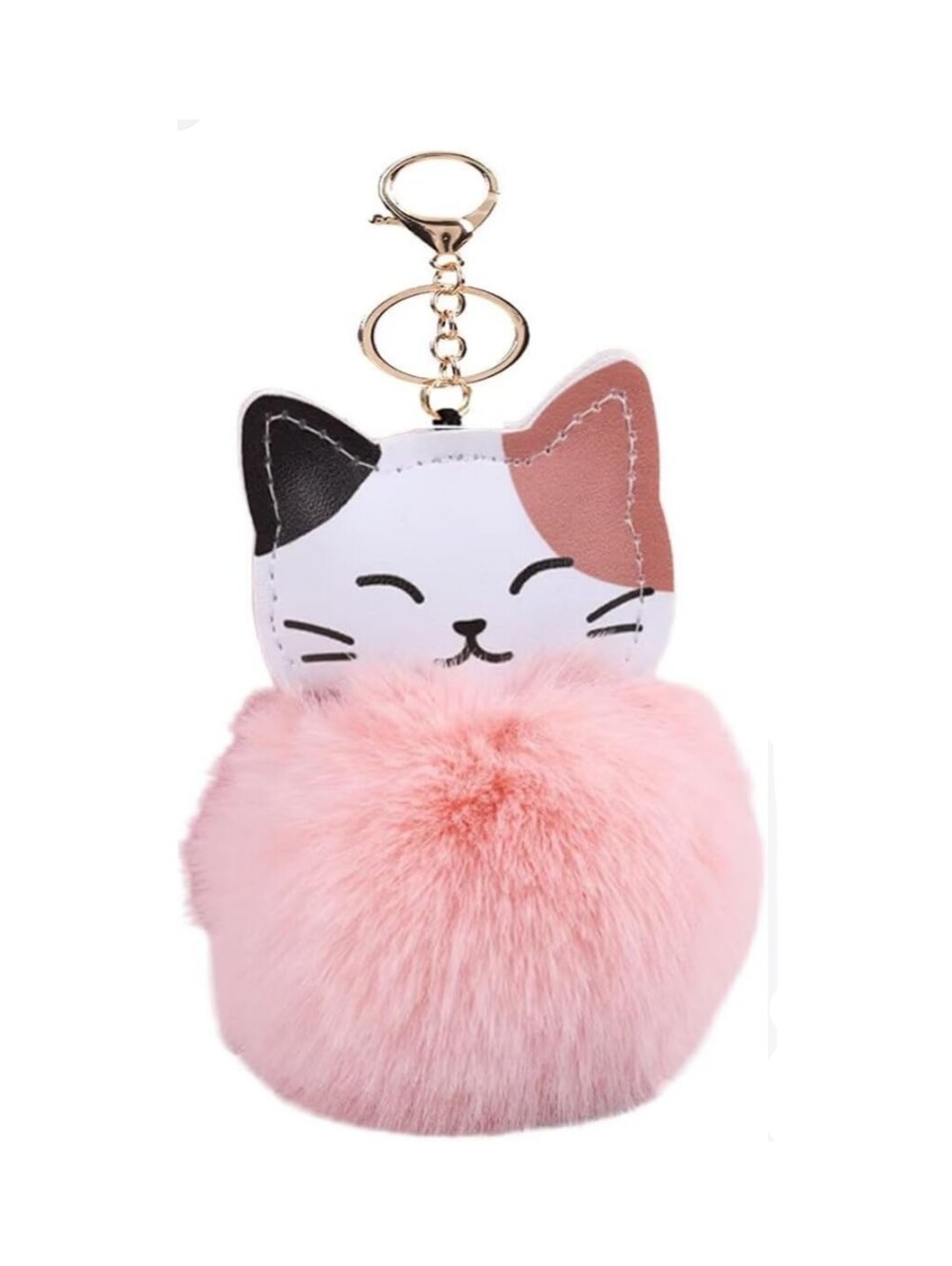 Cute Calico Cat Pom-Pom Keychain Bag Charm Pink NWT